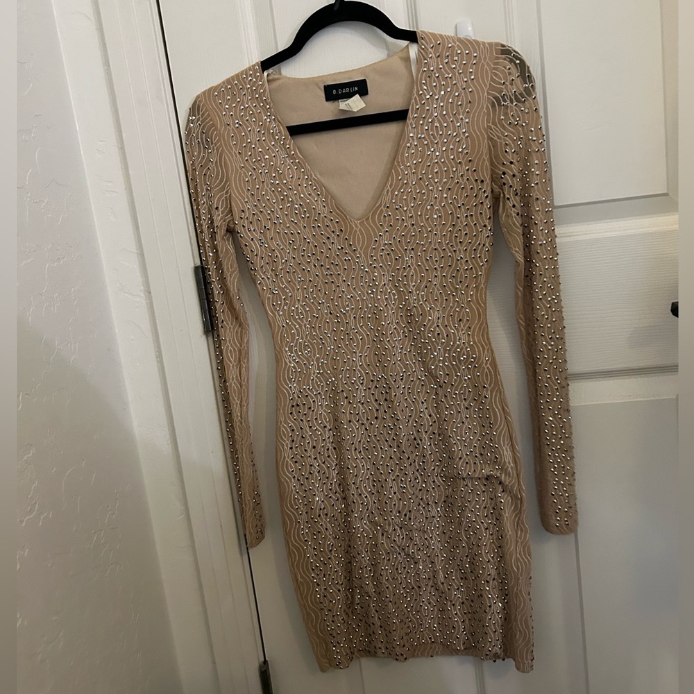 Rhinestoned nude mini dress. Perfect for homecoming. Worn once.